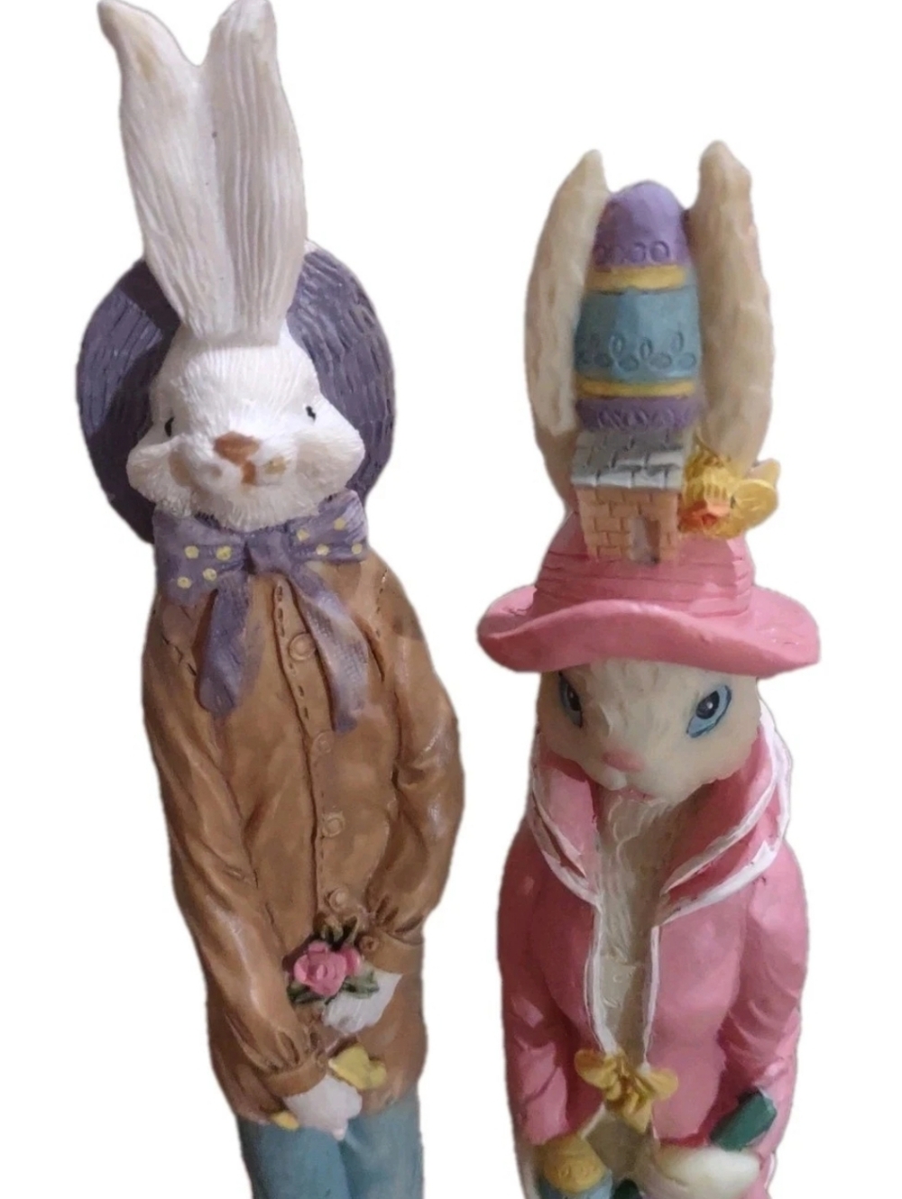 Easter Pencil Bunny Figurines ( Mom/Dad/Lil Bunnies) Approx 12” Tall EUC Vtg